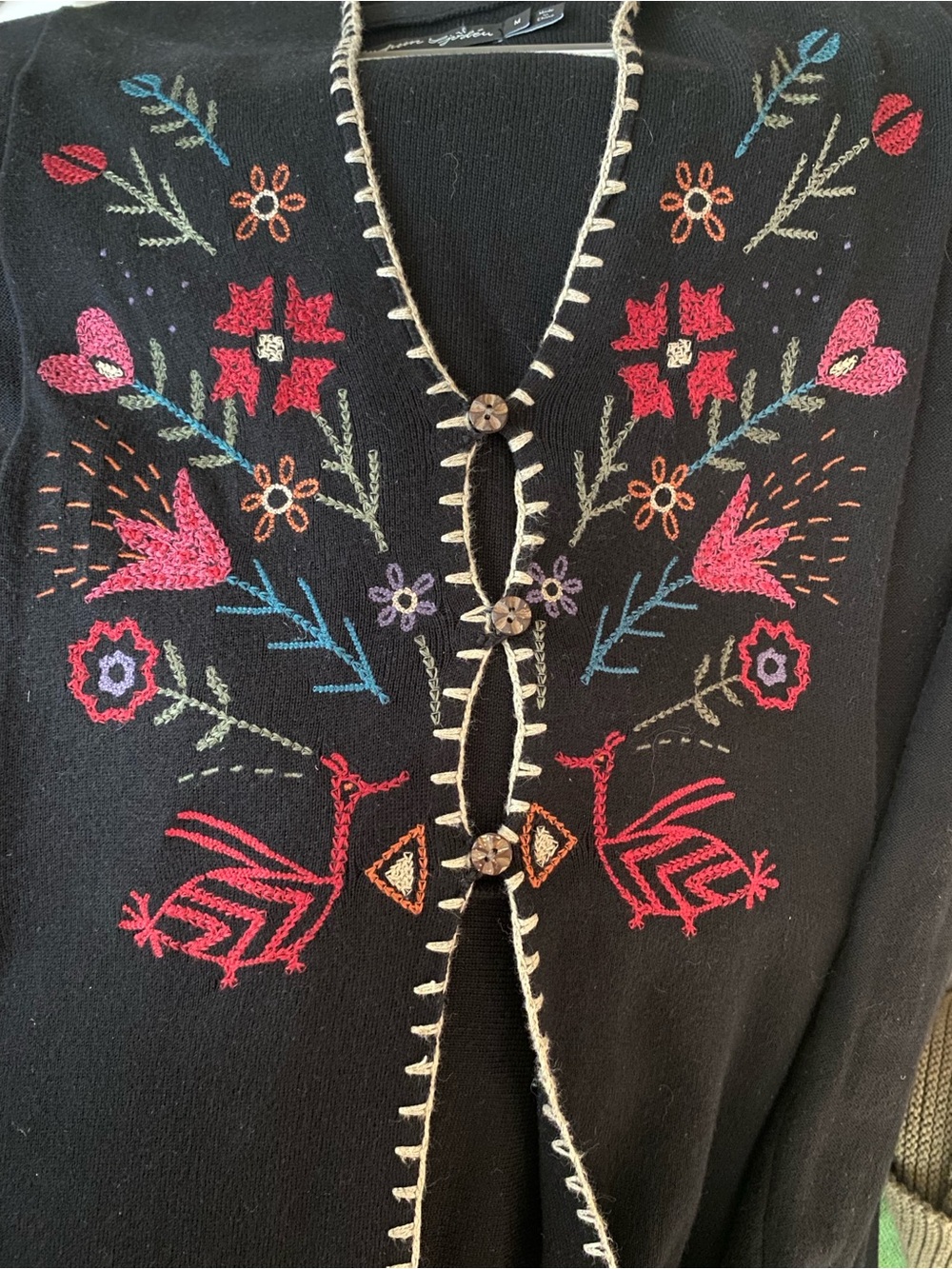 Gudrun Sjoden embroidered flowers and birds 100% Organic Cotton Cardigan Size M - Picture 10 of 11